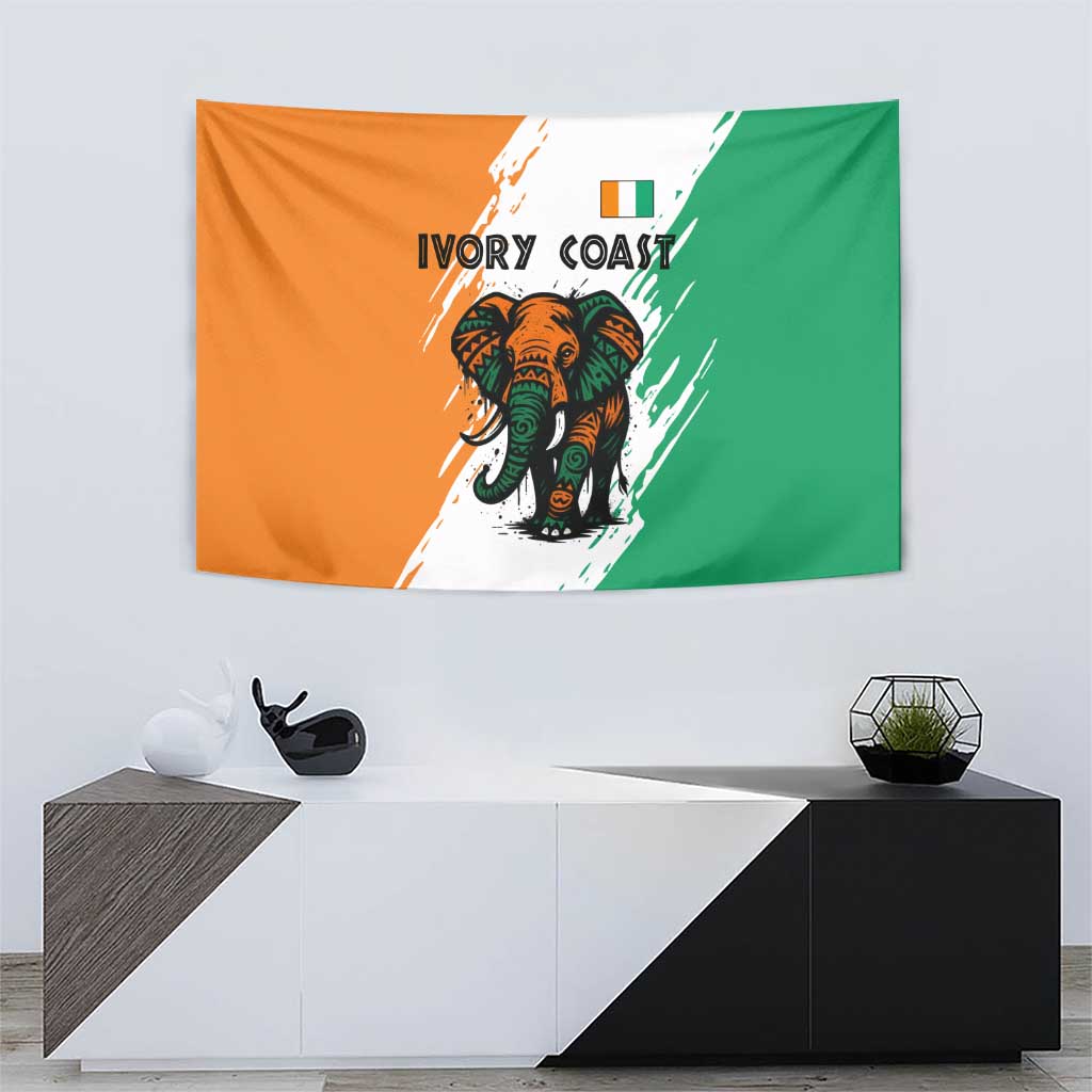 Ivory Coast Tapestry with Tribal Elephant and Paint Splash Design - Wonder Print Shop