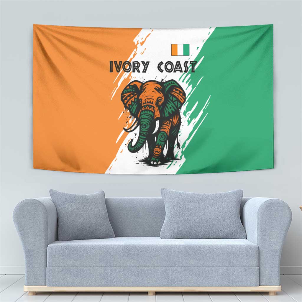 Ivory Coast Tapestry with Tribal Elephant and Paint Splash Design - Wonder Print Shop