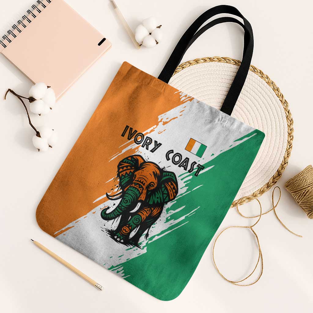 Ivory Coast Tote Bag with Tribal Elephant and Paint Splash Design - Wonder Print Shop