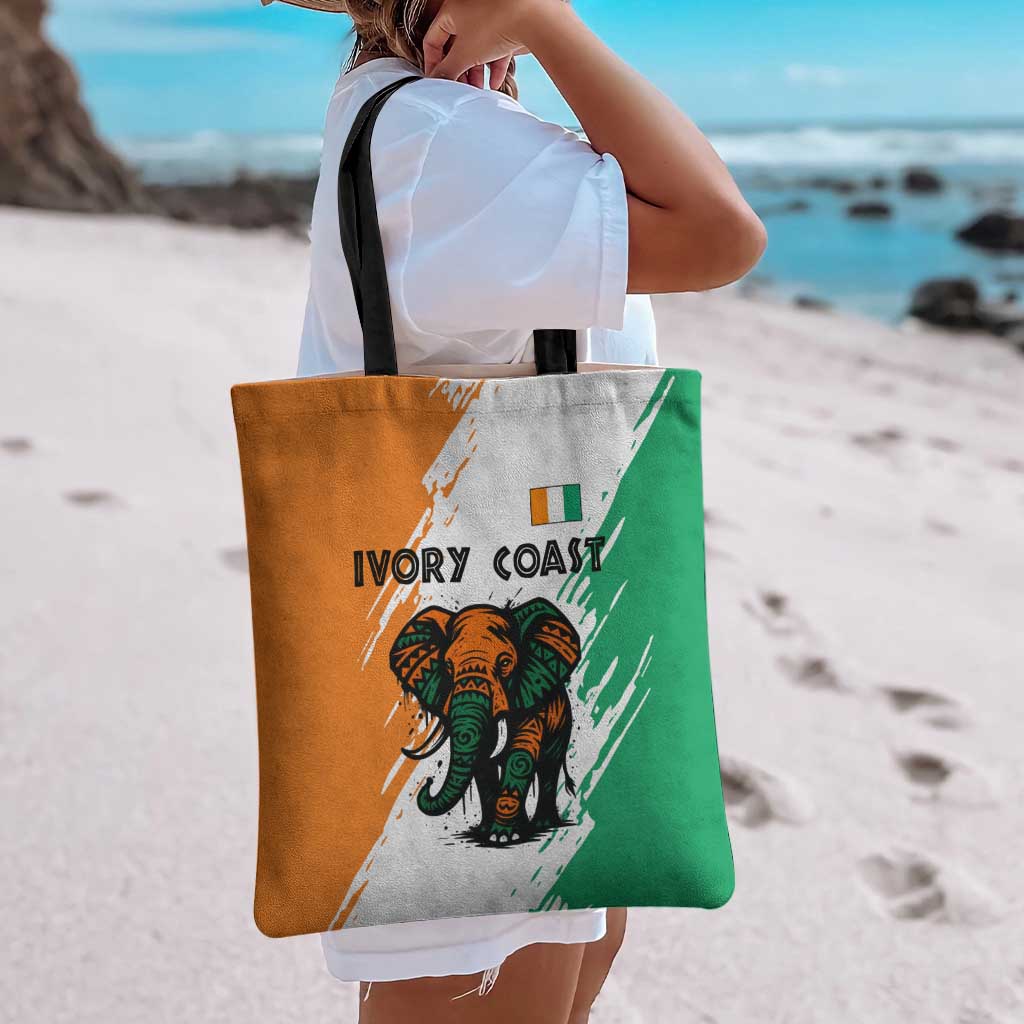 Ivory Coast Tote Bag with Tribal Elephant and Paint Splash Design - Wonder Print Shop