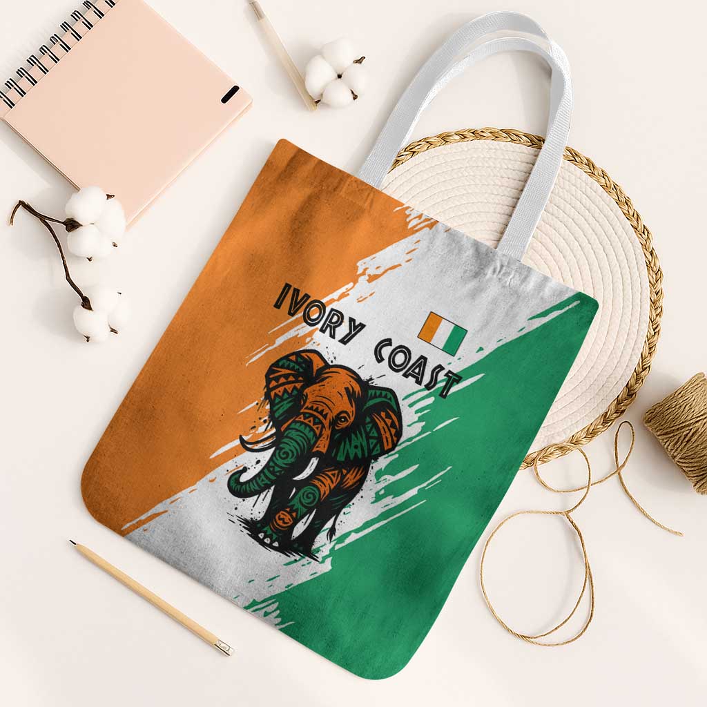 Ivory Coast Tote Bag with Tribal Elephant and Paint Splash Design - Wonder Print Shop