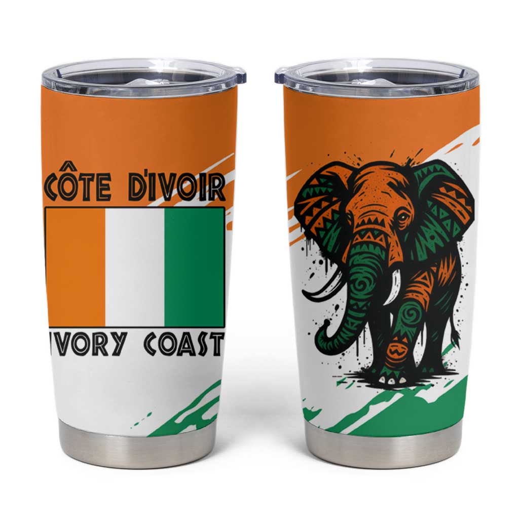 Ivory Coast Tumbler Cup with Tribal Elephant and Paint Splash Design - Wonder Print Shop