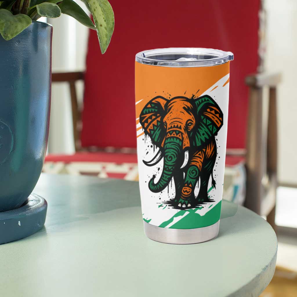 Ivory Coast Tumbler Cup with Tribal Elephant and Paint Splash Design - Wonder Print Shop