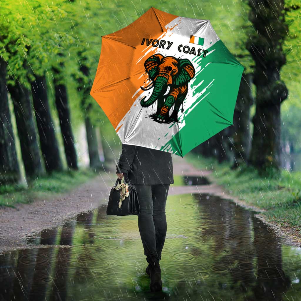 Ivory Coast Umbrella with Tribal Elephant and Paint Splash Design - Wonder Print Shop