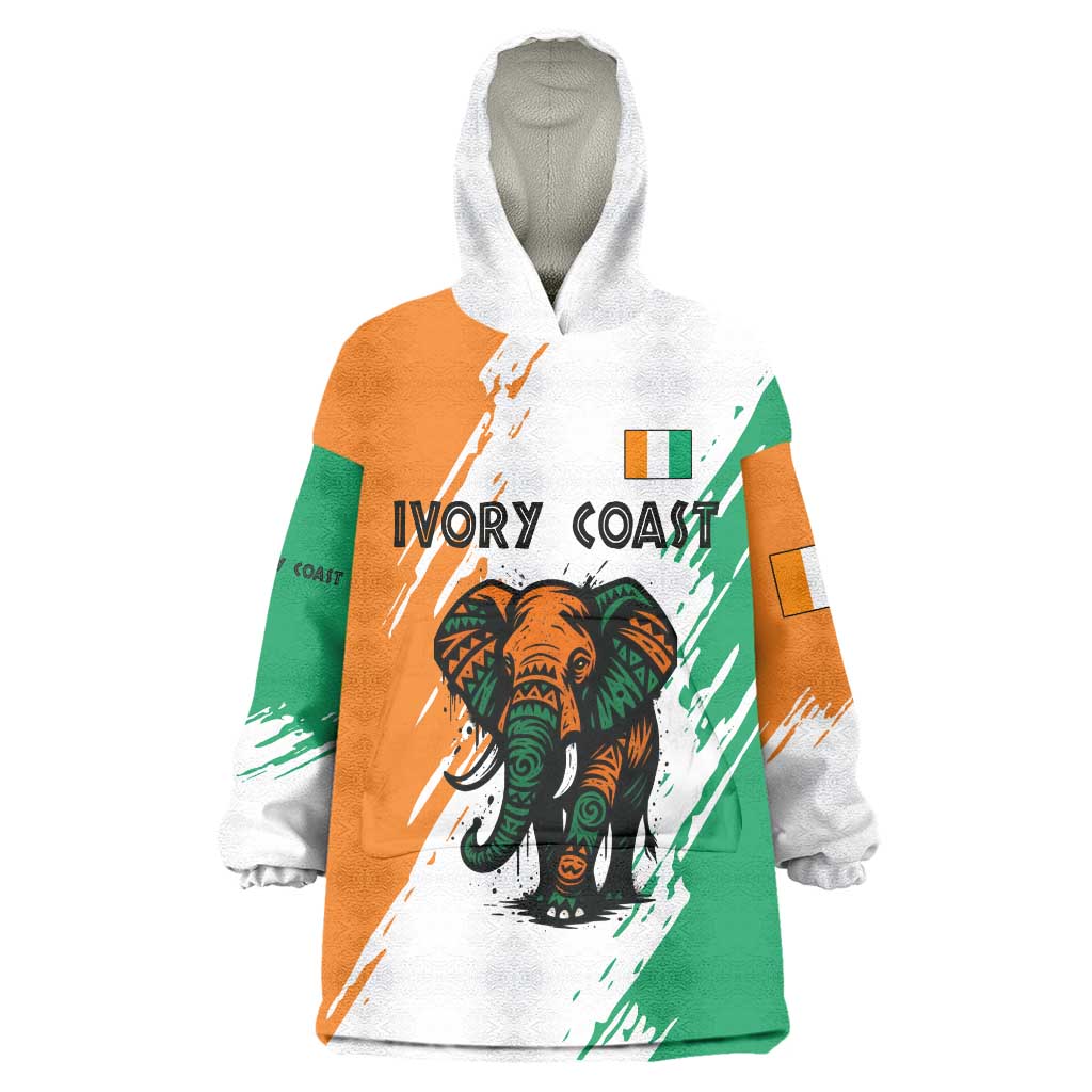 Ivory Coast Wearable Blanket Hoodie with Tribal Elephant and Paint Splash Design - Wonder Print Shop