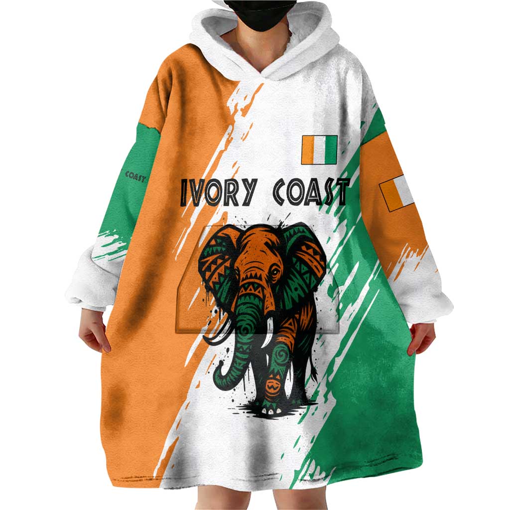 Ivory Coast Wearable Blanket Hoodie with Tribal Elephant and Paint Splash Design - Wonder Print Shop