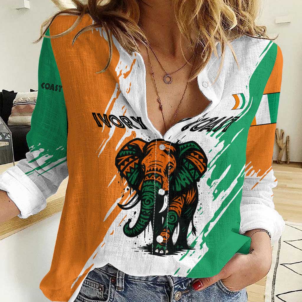 Ivory Coast Women Casual Shirt with Tribal Elephant and Paint Splash Design - Wonder Print Shop