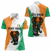 Ivory Coast Women Polo Shirt with Tribal Elephant and Paint Splash Design - Wonder Print Shop