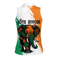 Ivory Coast Women Sleeveless Polo Shirt with Tribal Elephant and Paint Splash Design - Wonder Print Shop