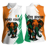 Ivory Coast Women Sleeveless Polo Shirt with Tribal Elephant and Paint Splash Design - Wonder Print Shop