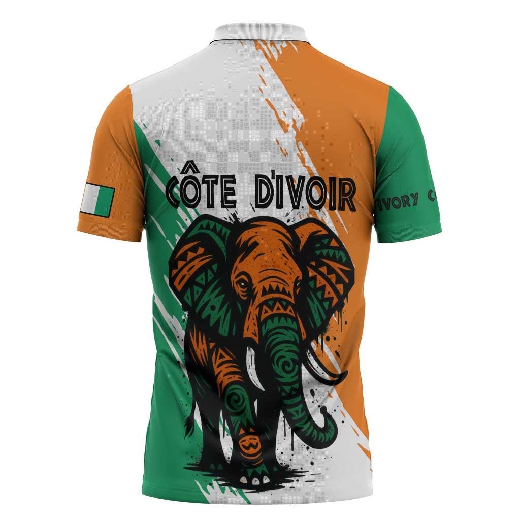 Ivory Coast Zipper Polo Shirt with Tribal Elephant and Paint Splash Design - Wonder Print Shop