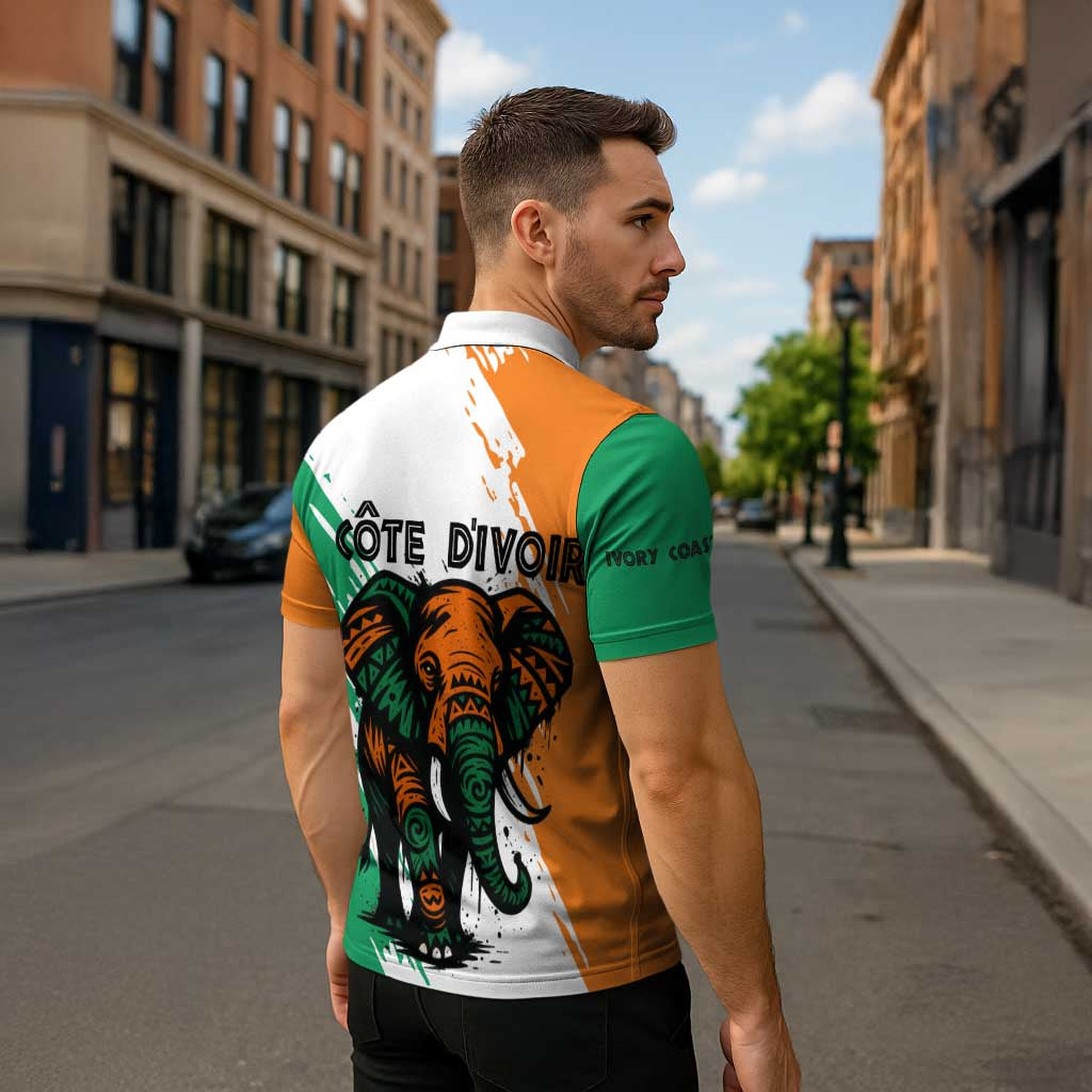 Ivory Coast Zipper Polo Shirt with Tribal Elephant and Paint Splash Design - Wonder Print Shop