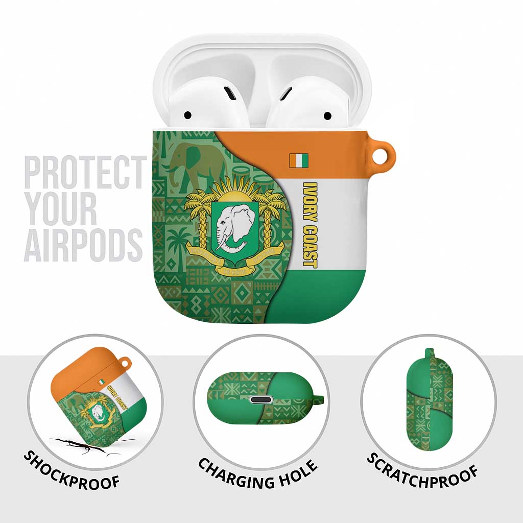 Ivory Coast AirPods Case with Elephant Crest and Tribal Pattern Design - Wonder Print Shop