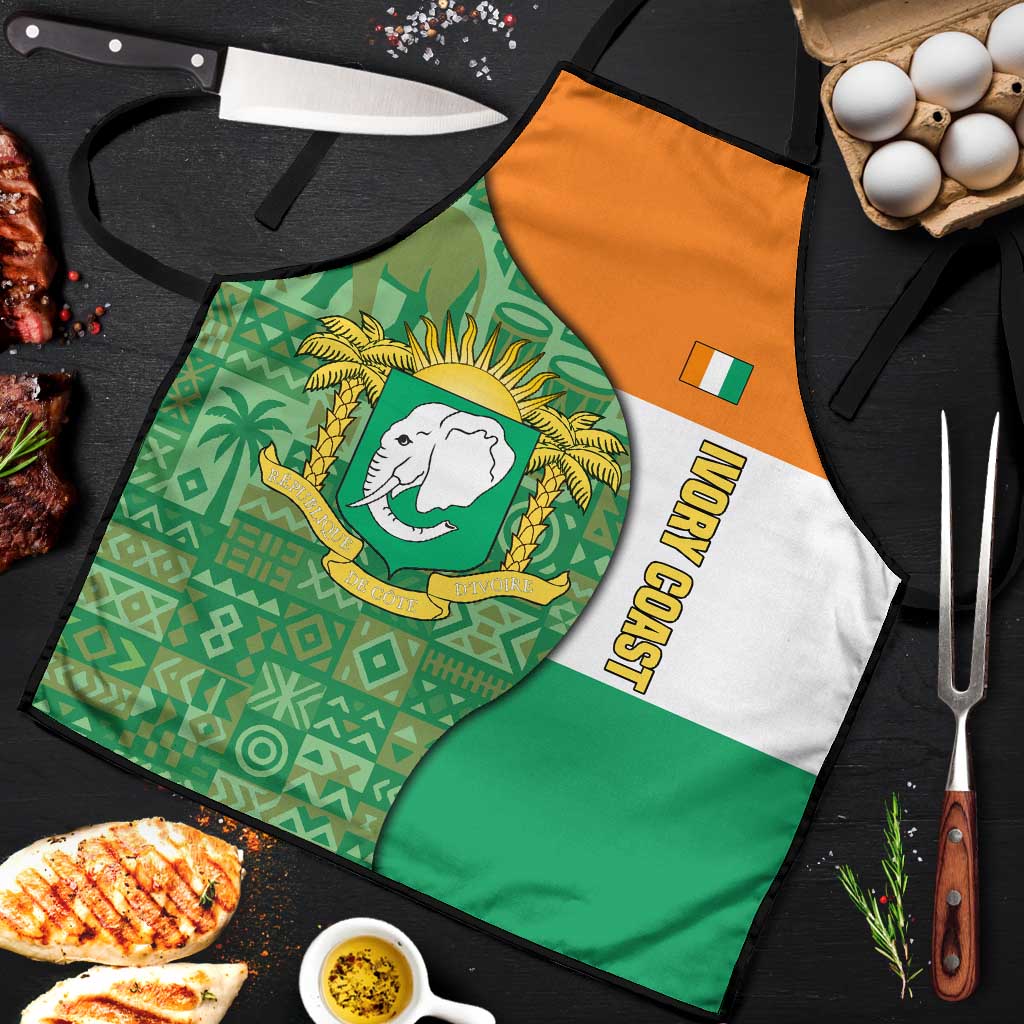 Ivory Coast Apron with Elephant Crest and Tribal Pattern Design - Wonder Print Shop