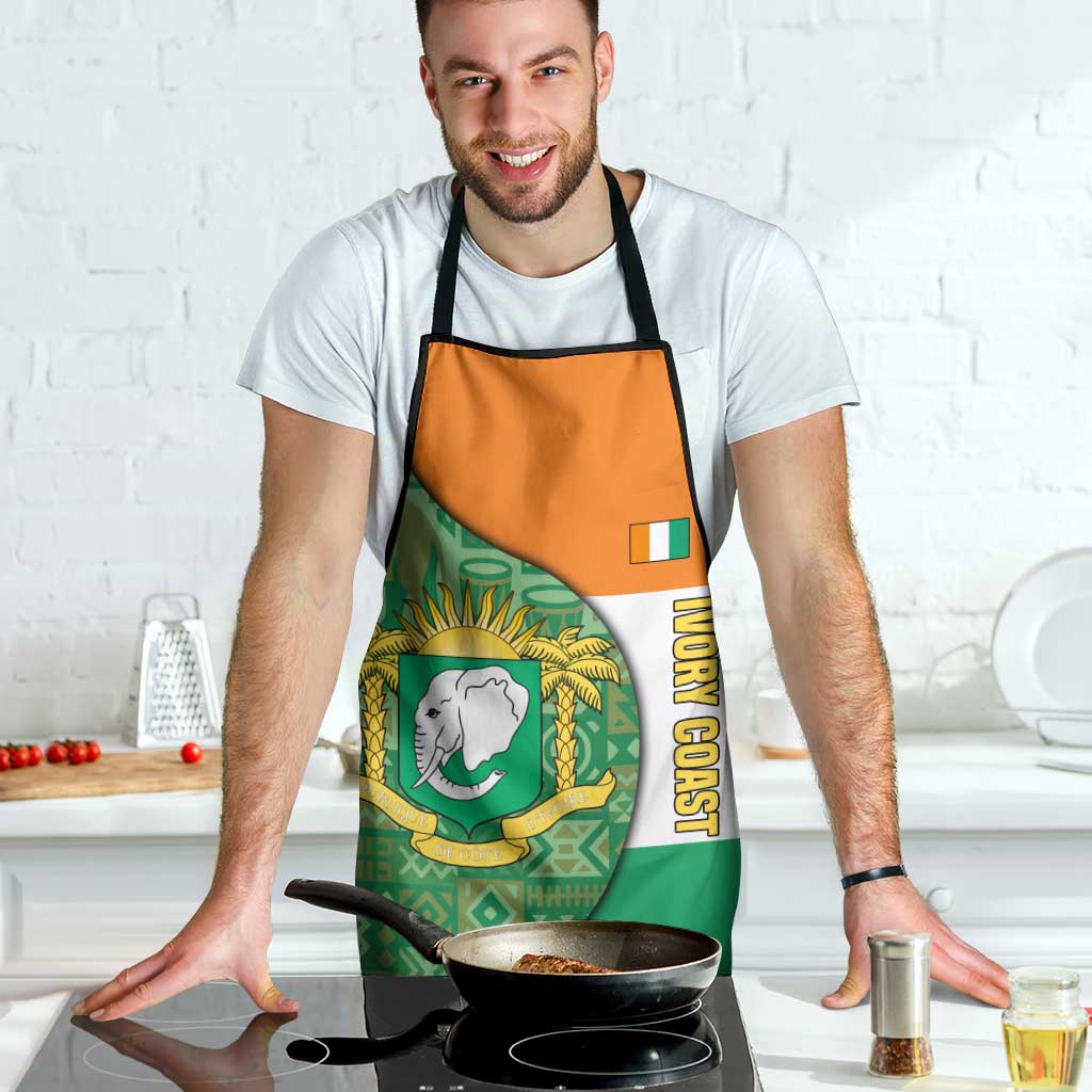 Ivory Coast Apron with Elephant Crest and Tribal Pattern Design - Wonder Print Shop