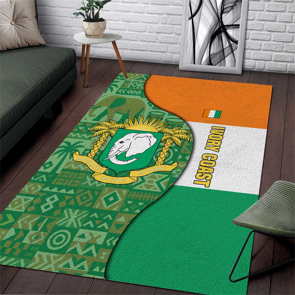 Ivory Coast Area Rug with Elephant Crest and Tribal Pattern Design - Wonder Print Shop