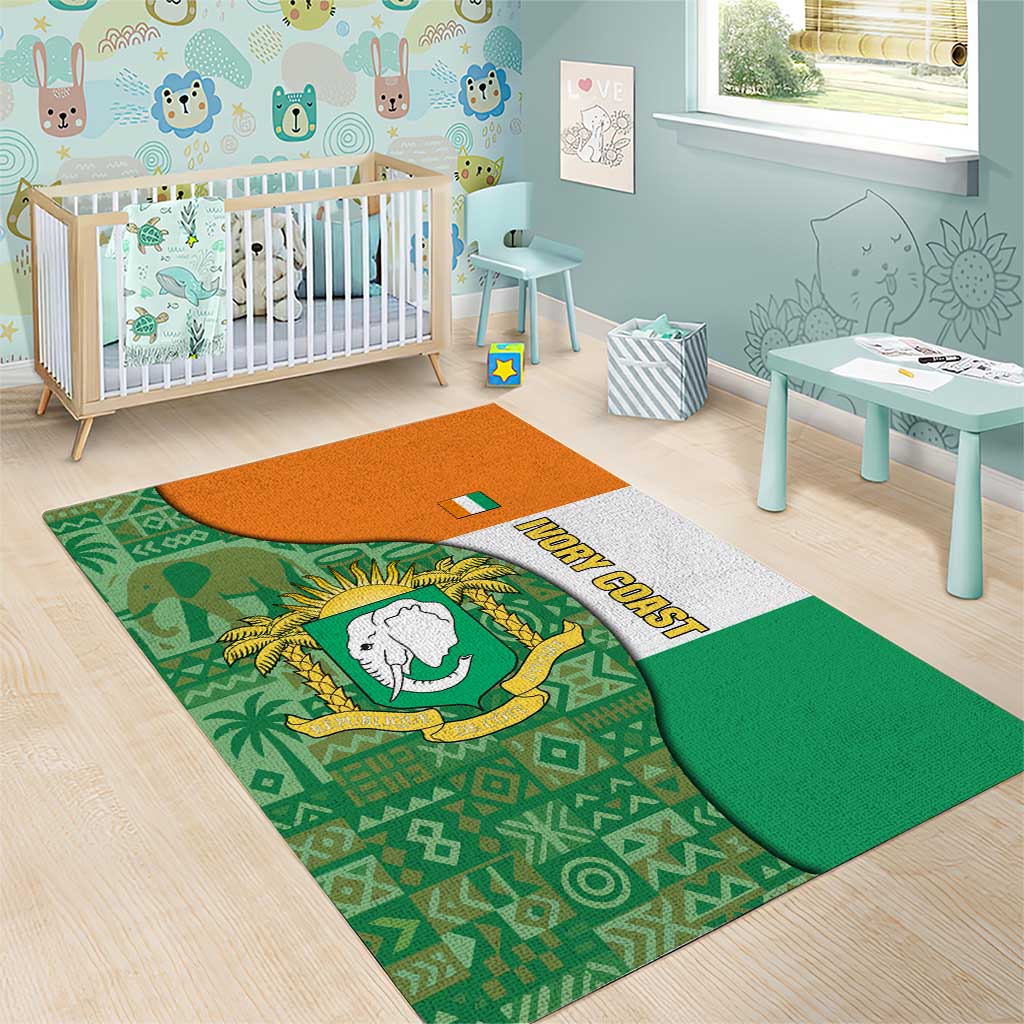 Ivory Coast Area Rug with Elephant Crest and Tribal Pattern Design - Wonder Print Shop