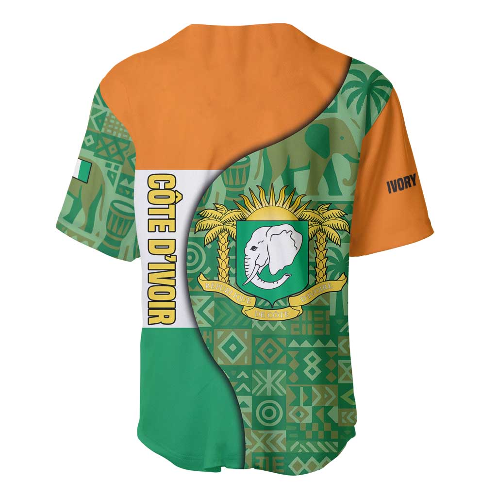 Ivory Coast Baseball Jersey with Elephant Crest and Tribal Pattern Design - Wonder Print Shop