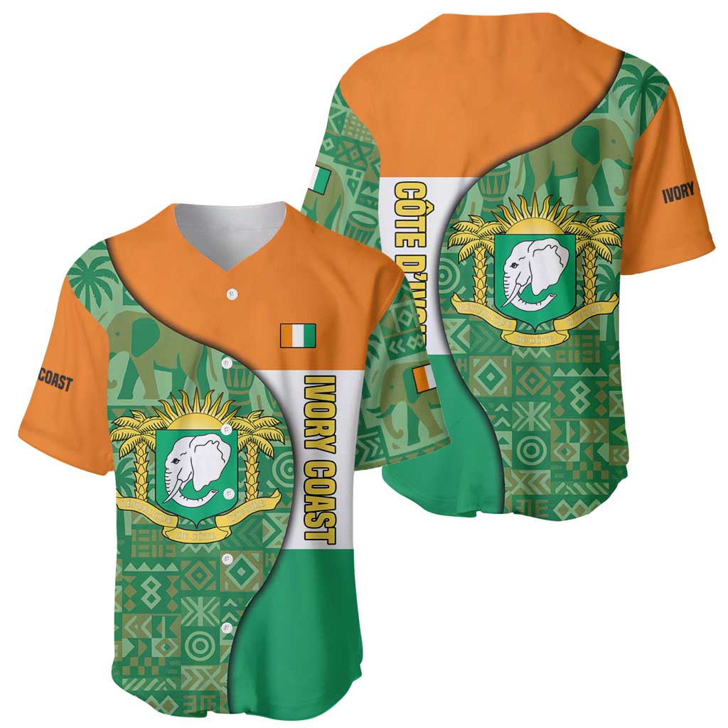 Ivory Coast Baseball Jersey with Elephant Crest and Tribal Pattern Design - Wonder Print Shop