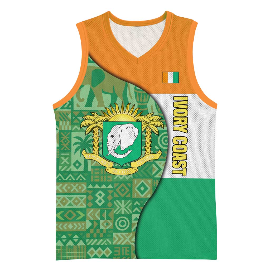 Ivory Coast Basketball Jersey with Elephant Crest and Tribal Pattern Design - Wonder Print Shop