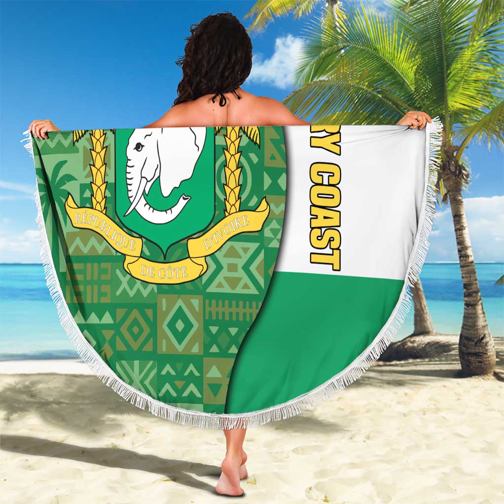 Ivory Coast Beach Blanket with Elephant Crest and Tribal Pattern Design - Wonder Print Shop