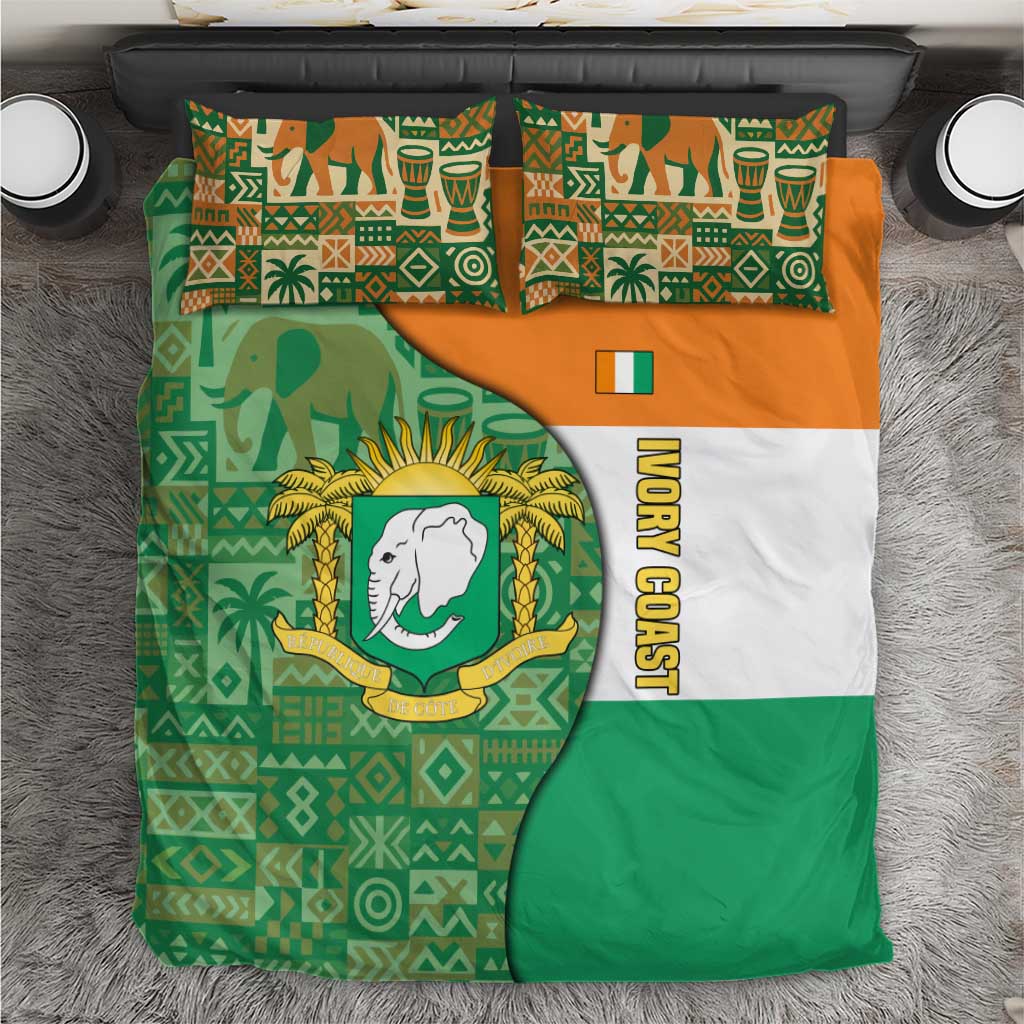 Ivory Coast Bedding Set with Elephant Crest and Tribal Pattern Design - Wonder Print Shop