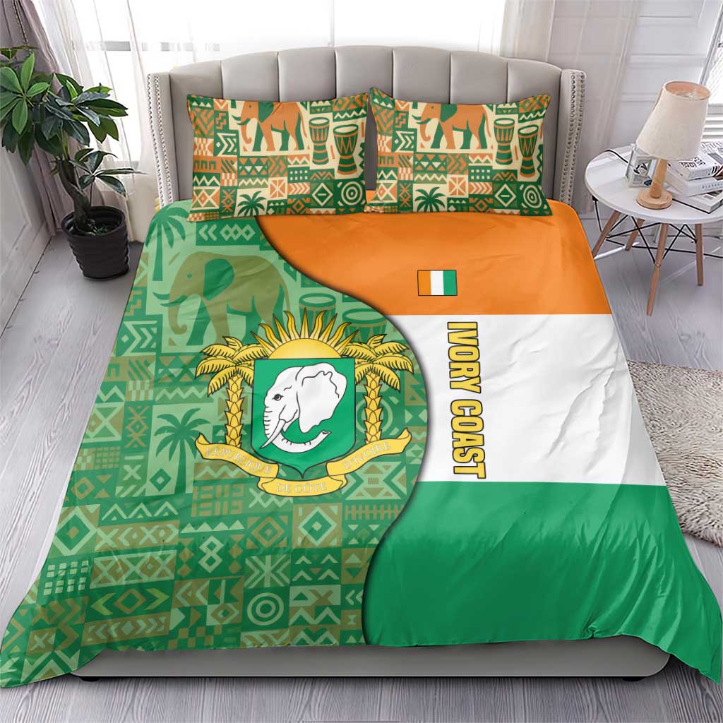 Ivory Coast Bedding Set with Elephant Crest and Tribal Pattern Design - Wonder Print Shop