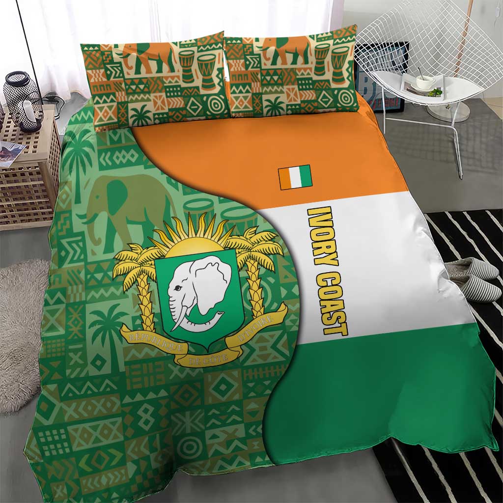 Ivory Coast Bedding Set with Elephant Crest and Tribal Pattern Design - Wonder Print Shop
