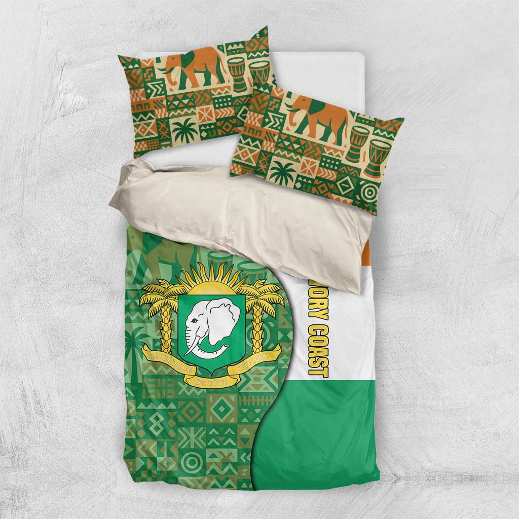 Ivory Coast Bedding Set with Elephant Crest and Tribal Pattern Design - Wonder Print Shop