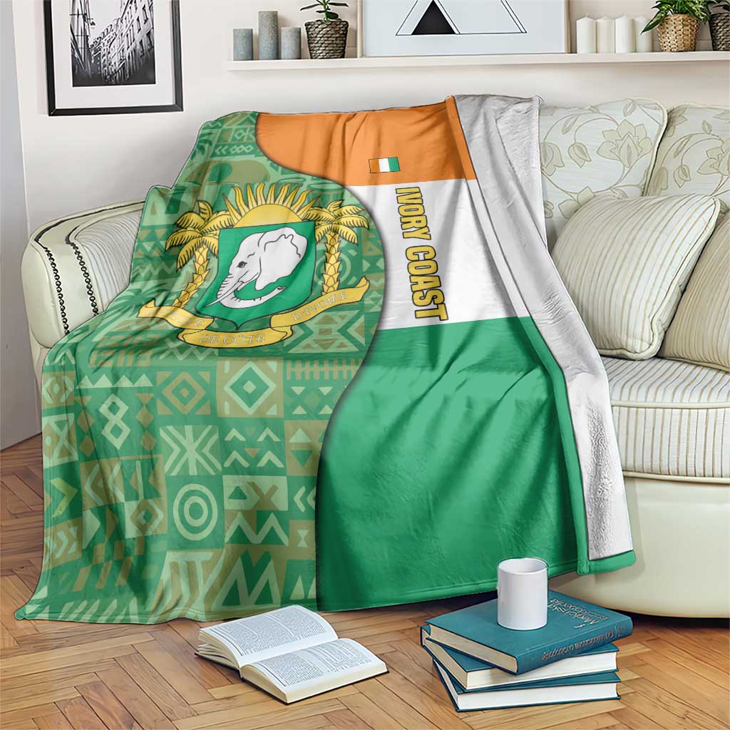 Ivory Coast Blanket with Elephant Crest and Tribal Pattern Design - Wonder Print Shop