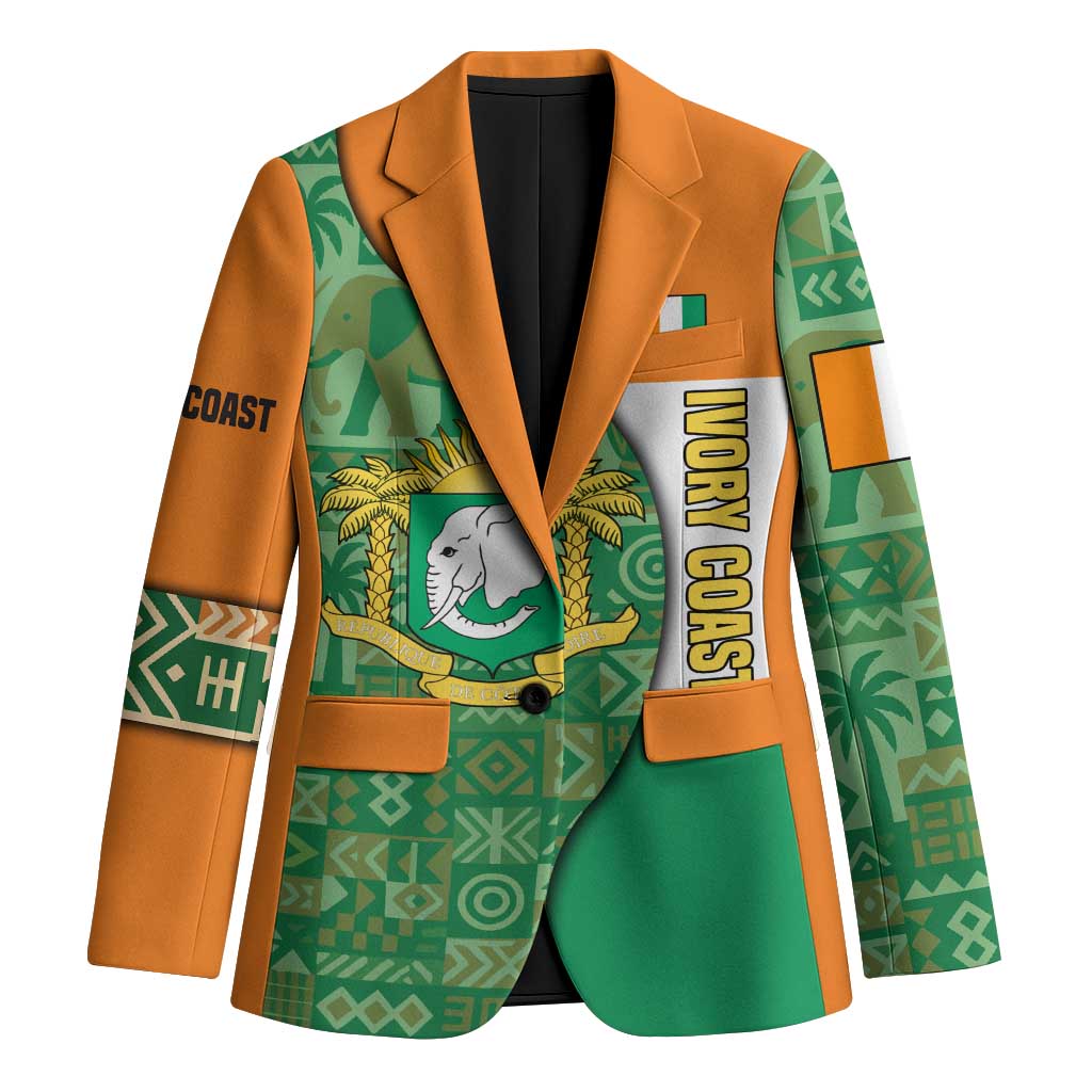 Ivory Coast Blazer with Elephant Crest and Tribal Pattern Design - Wonder Print Shop