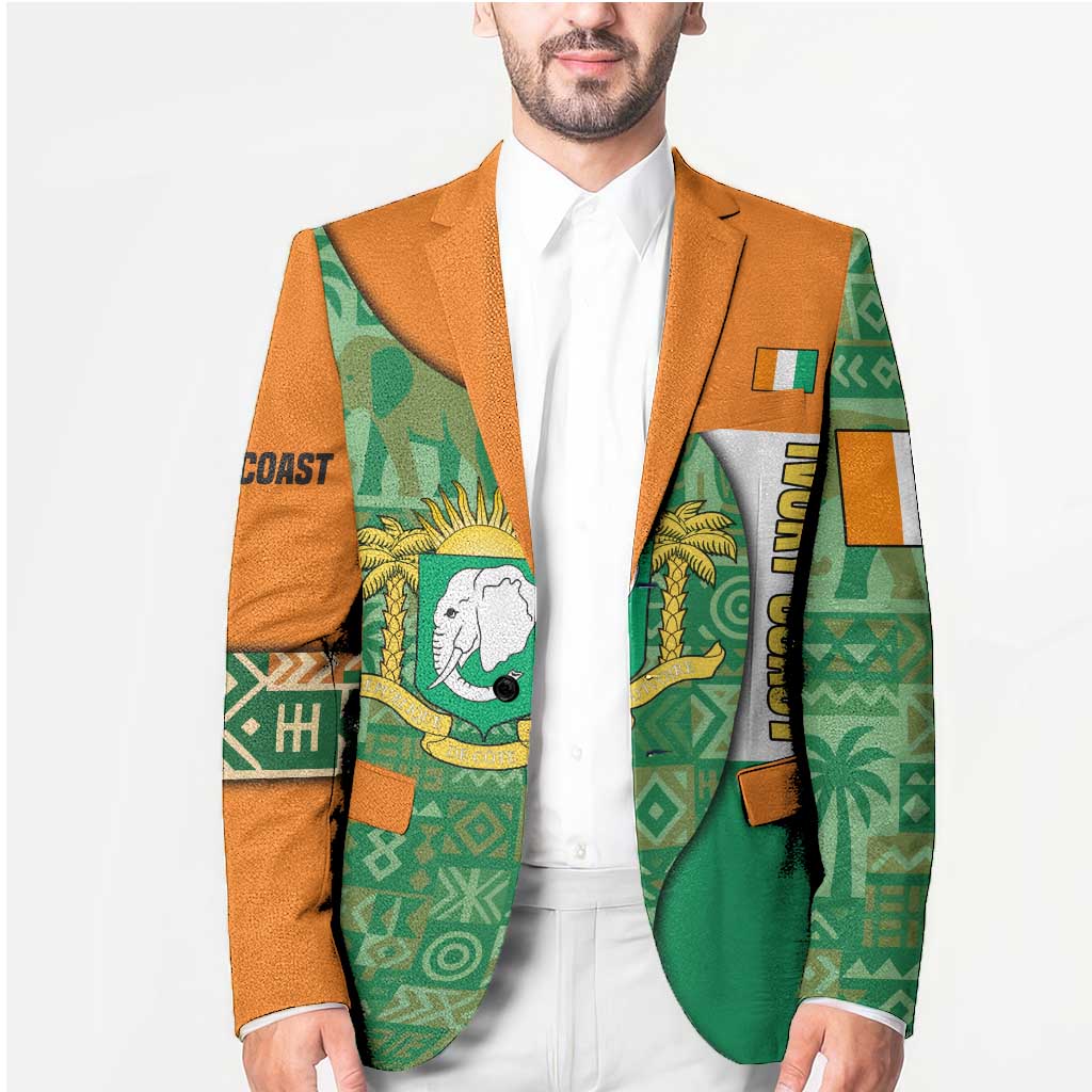 Ivory Coast Blazer with Elephant Crest and Tribal Pattern Design - Wonder Print Shop