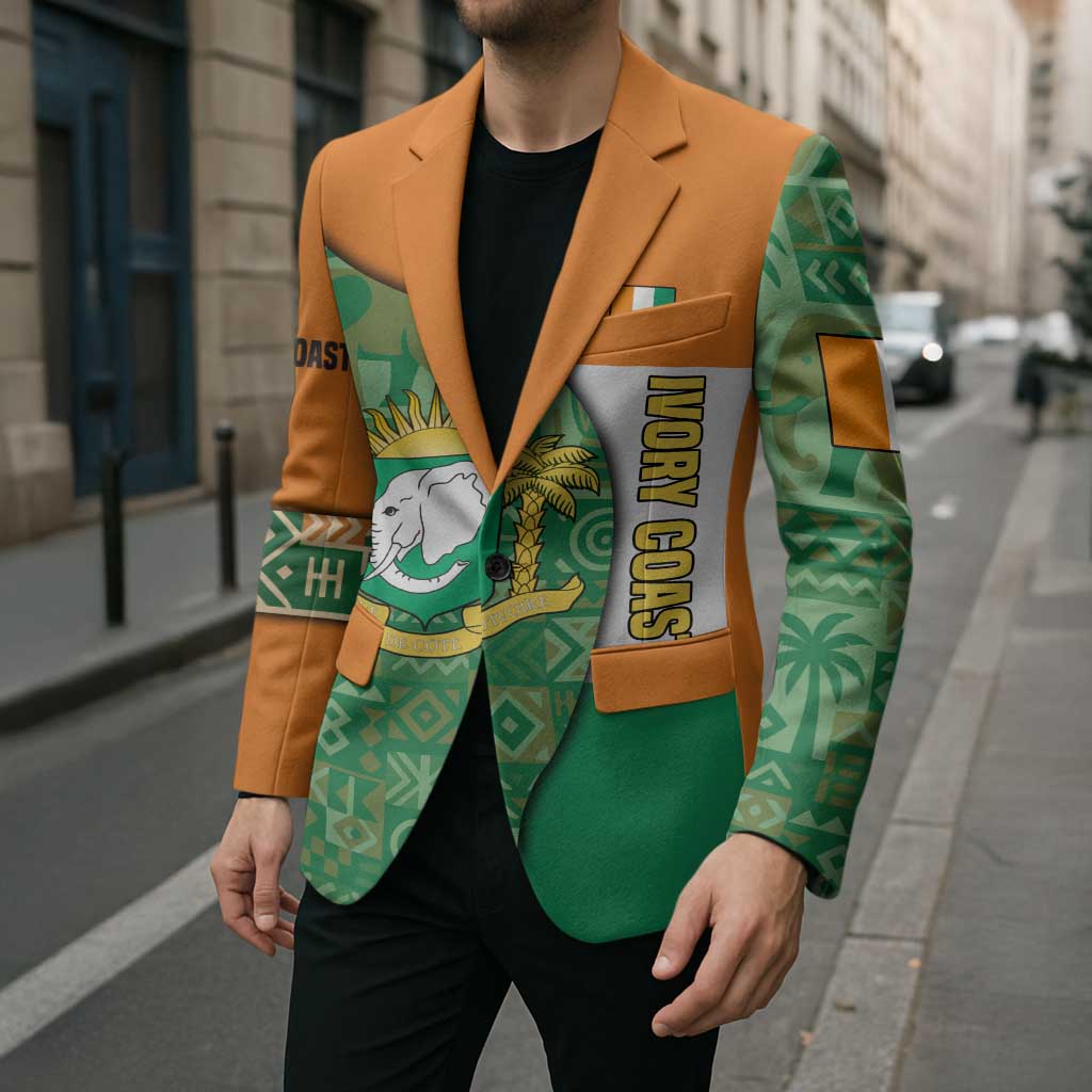 Ivory Coast Blazer with Elephant Crest and Tribal Pattern Design - Wonder Print Shop