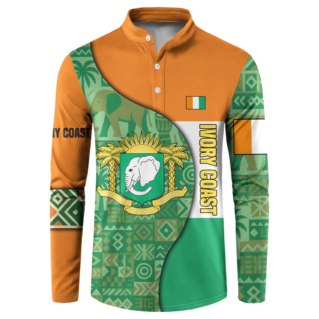 Ivory Coast Button Sweatshirt with Elephant Crest and Tribal Pattern Design - Wonder Print Shop