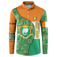 Ivory Coast Button Sweatshirt with Elephant Crest and Tribal Pattern Design - Wonder Print Shop