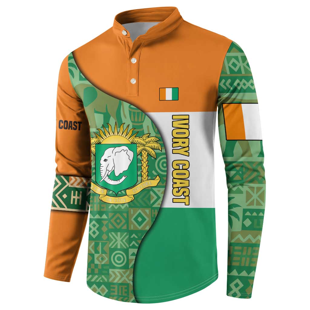 Ivory Coast Button Sweatshirt with Elephant Crest and Tribal Pattern Design - Wonder Print Shop