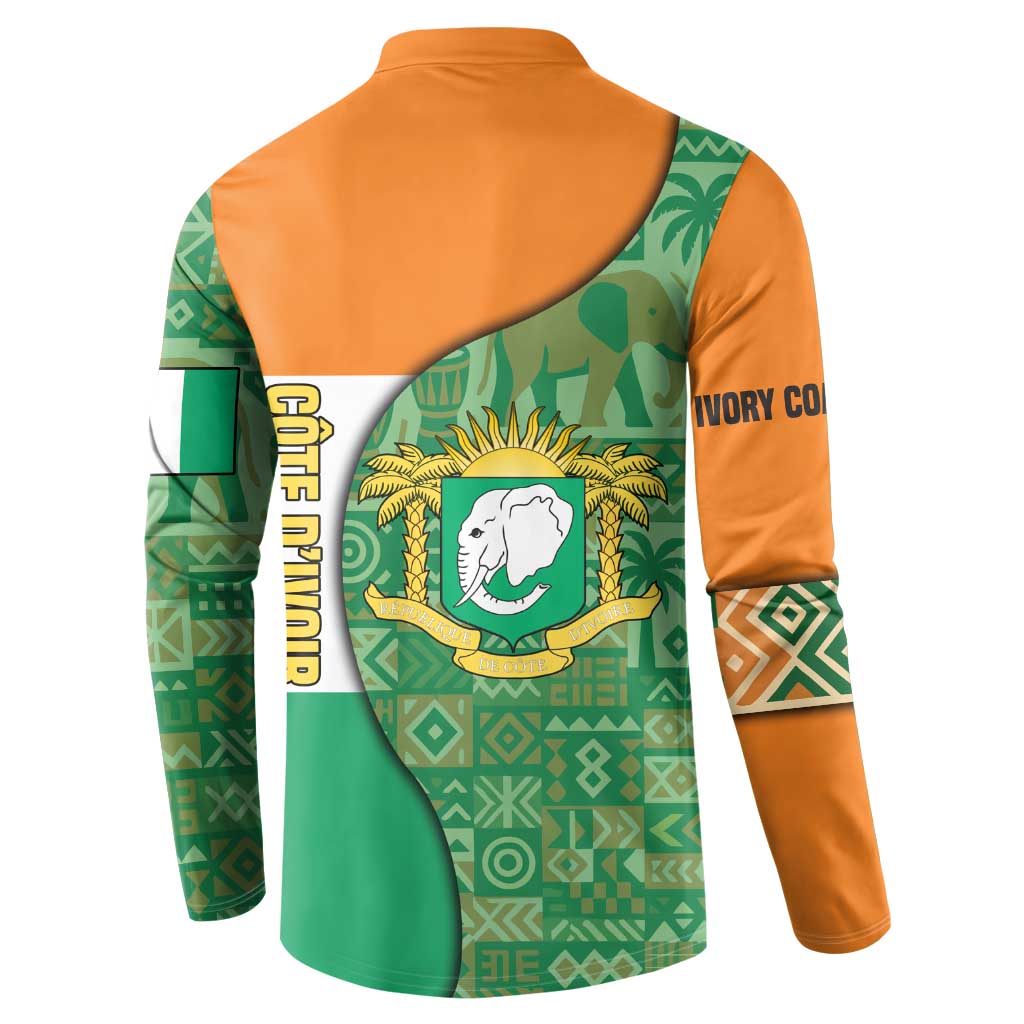 Ivory Coast Button Sweatshirt with Elephant Crest and Tribal Pattern Design - Wonder Print Shop