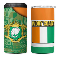 Ivory Coast 4 in 1 Can Cooler Tumbler with Elephant Crest and Tribal Pattern Design - Wonder Print Shop