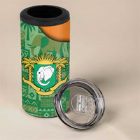 Ivory Coast 4 in 1 Can Cooler Tumbler with Elephant Crest and Tribal Pattern Design - Wonder Print Shop