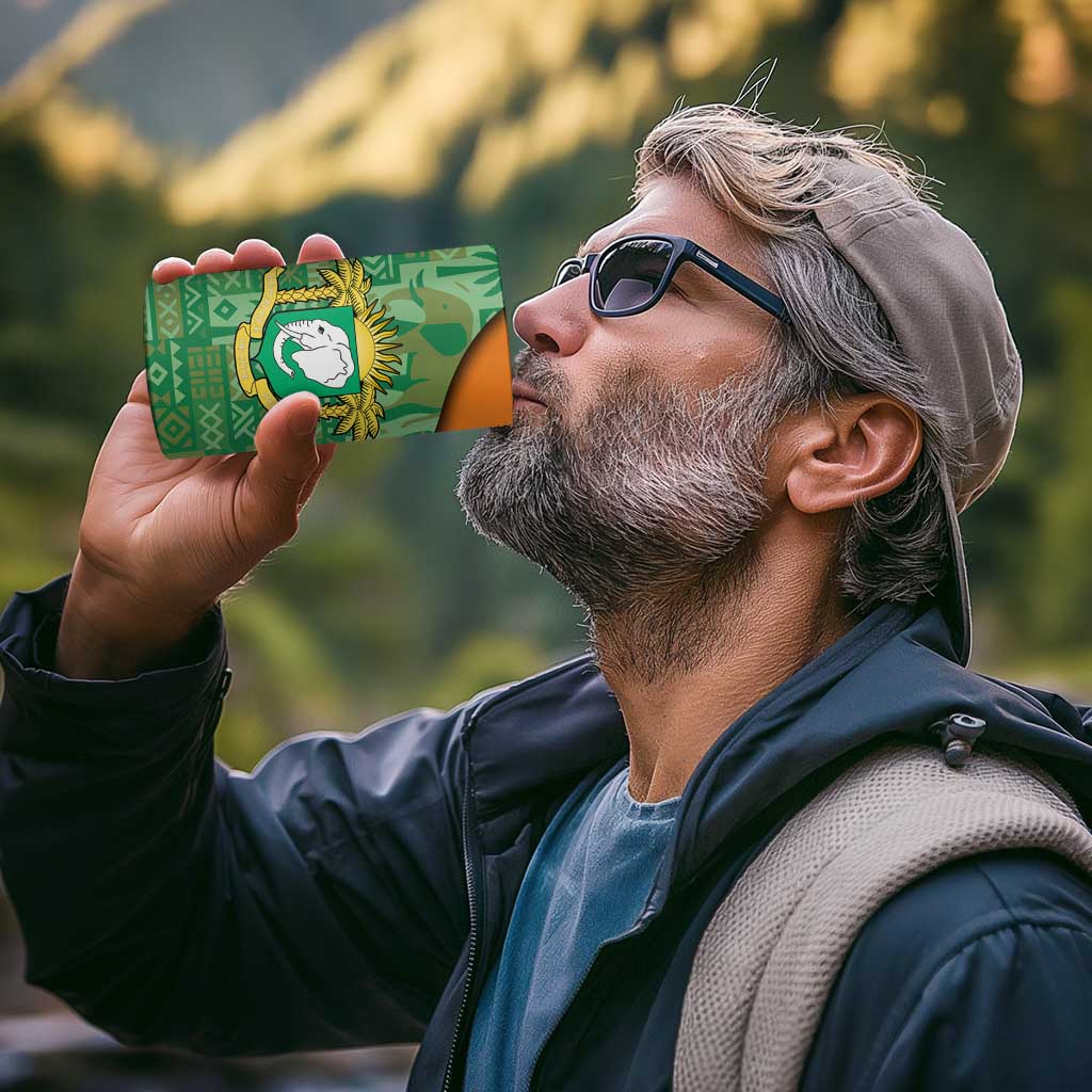 Ivory Coast 4 in 1 Can Cooler Tumbler with Elephant Crest and Tribal Pattern Design - Wonder Print Shop