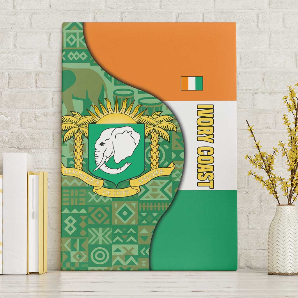 Ivory Coast Canvas Wall Art with Elephant Crest and Tribal Pattern Design - Wonder Print Shop
