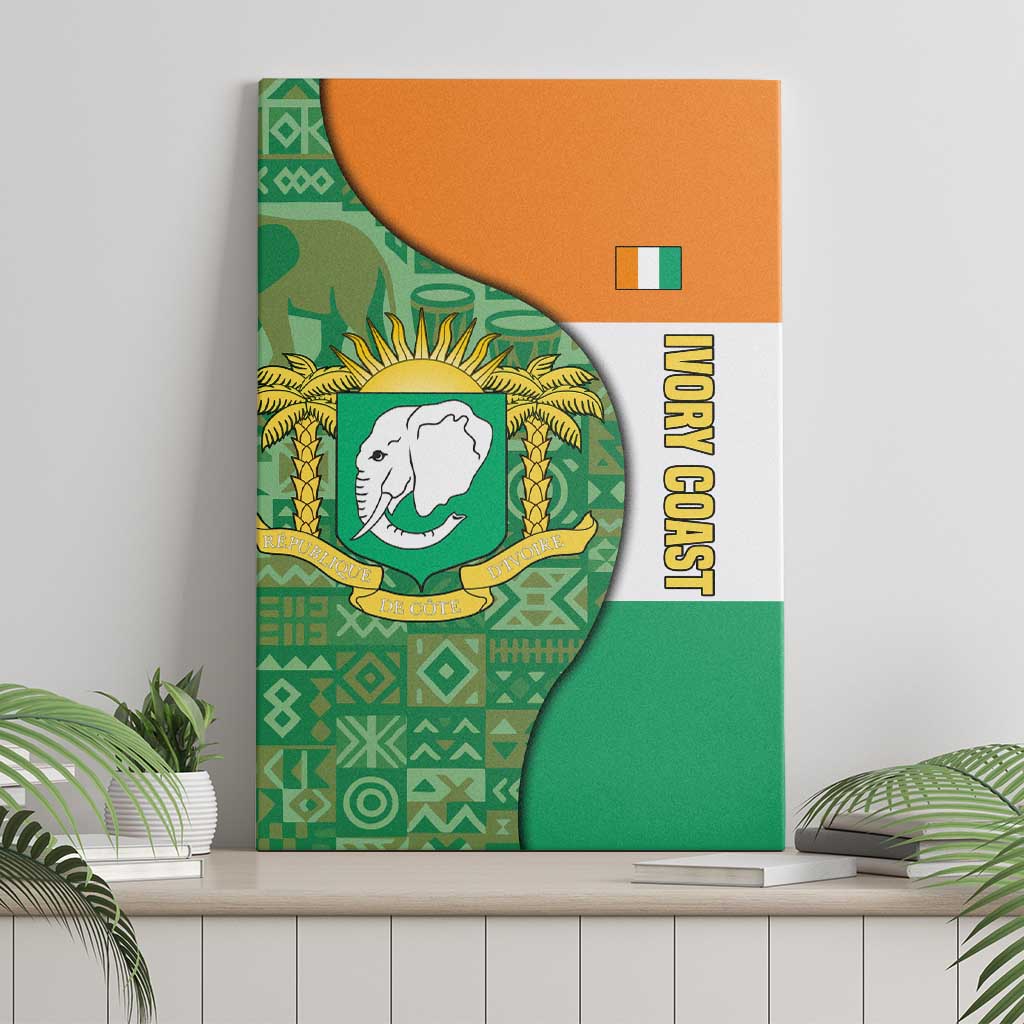 Ivory Coast Canvas Wall Art with Elephant Crest and Tribal Pattern Design - Wonder Print Shop