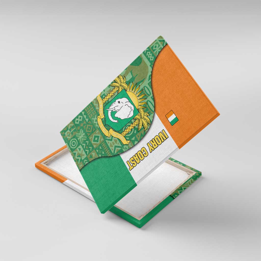 Ivory Coast Canvas Wall Art with Elephant Crest and Tribal Pattern Design - Wonder Print Shop