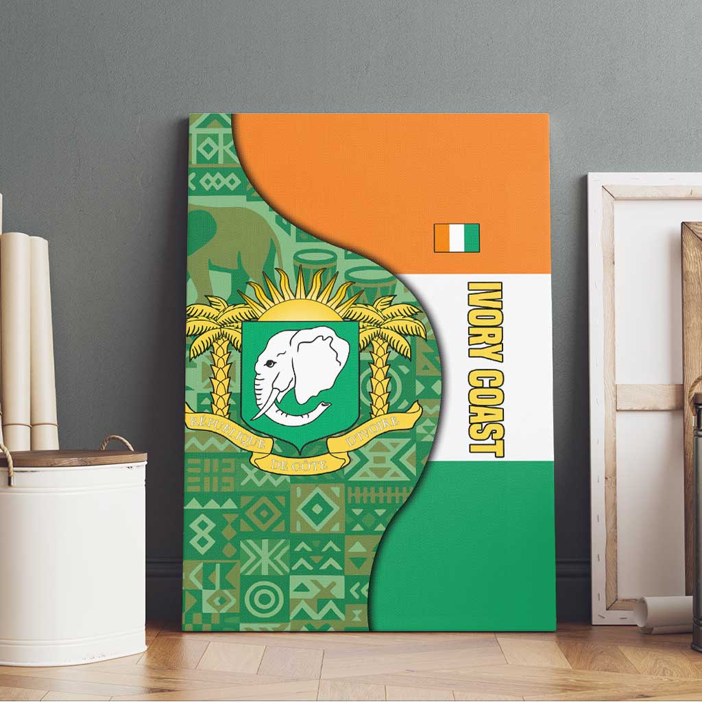 Ivory Coast Canvas Wall Art with Elephant Crest and Tribal Pattern Design - Wonder Print Shop