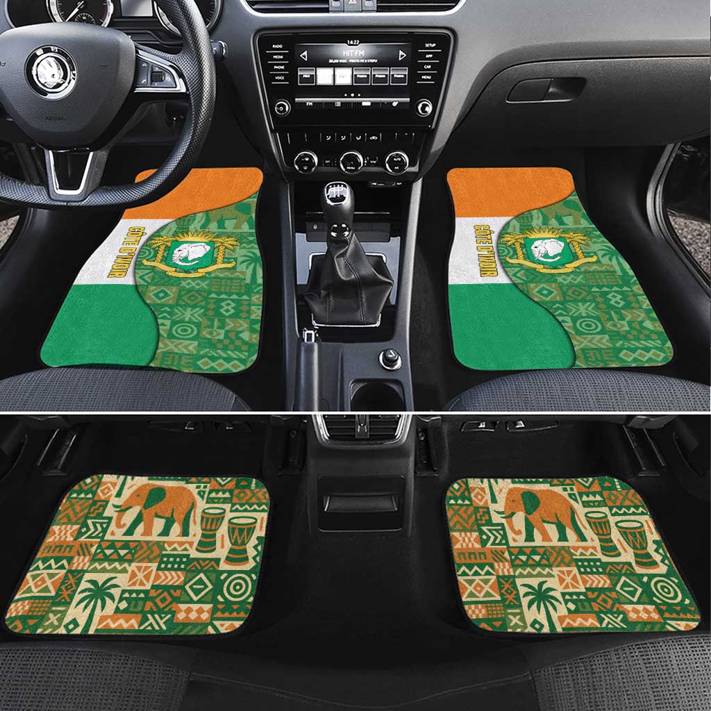 Ivory Coast Car Mats with Elephant Crest and Tribal Pattern Design - Wonder Print Shop