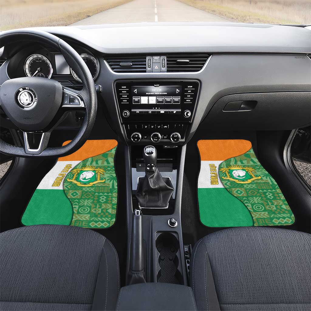 Ivory Coast Car Mats with Elephant Crest and Tribal Pattern Design - Wonder Print Shop