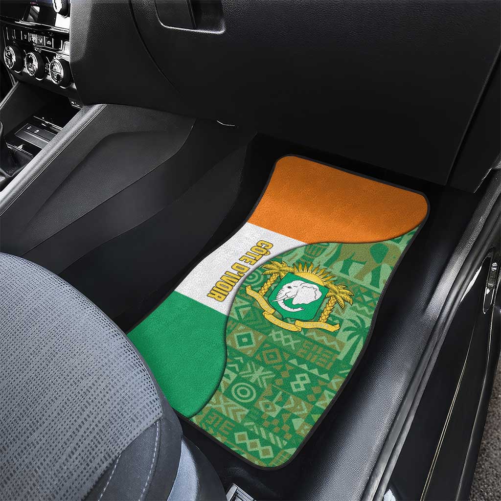 Ivory Coast Car Mats with Elephant Crest and Tribal Pattern Design - Wonder Print Shop
