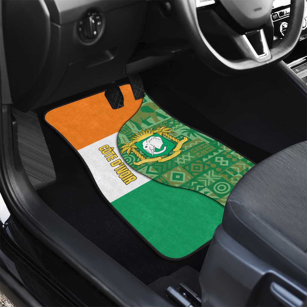 Ivory Coast Car Mats with Elephant Crest and Tribal Pattern Design - Wonder Print Shop