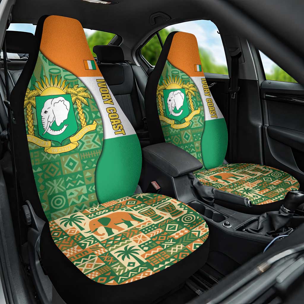 Ivory Coast Car Seat Cover with Elephant Crest and Tribal Pattern Design - Wonder Print Shop