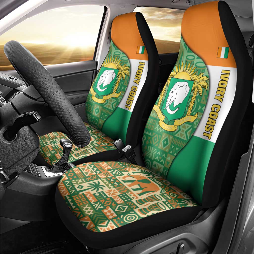 Ivory Coast Car Seat Cover with Elephant Crest and Tribal Pattern Design - Wonder Print Shop
